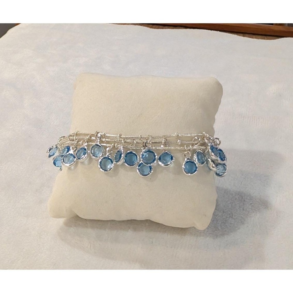 Anne Klein Silver Tone Multi Strand Blue Crystal Charm Bracelet 7.5 Inch
